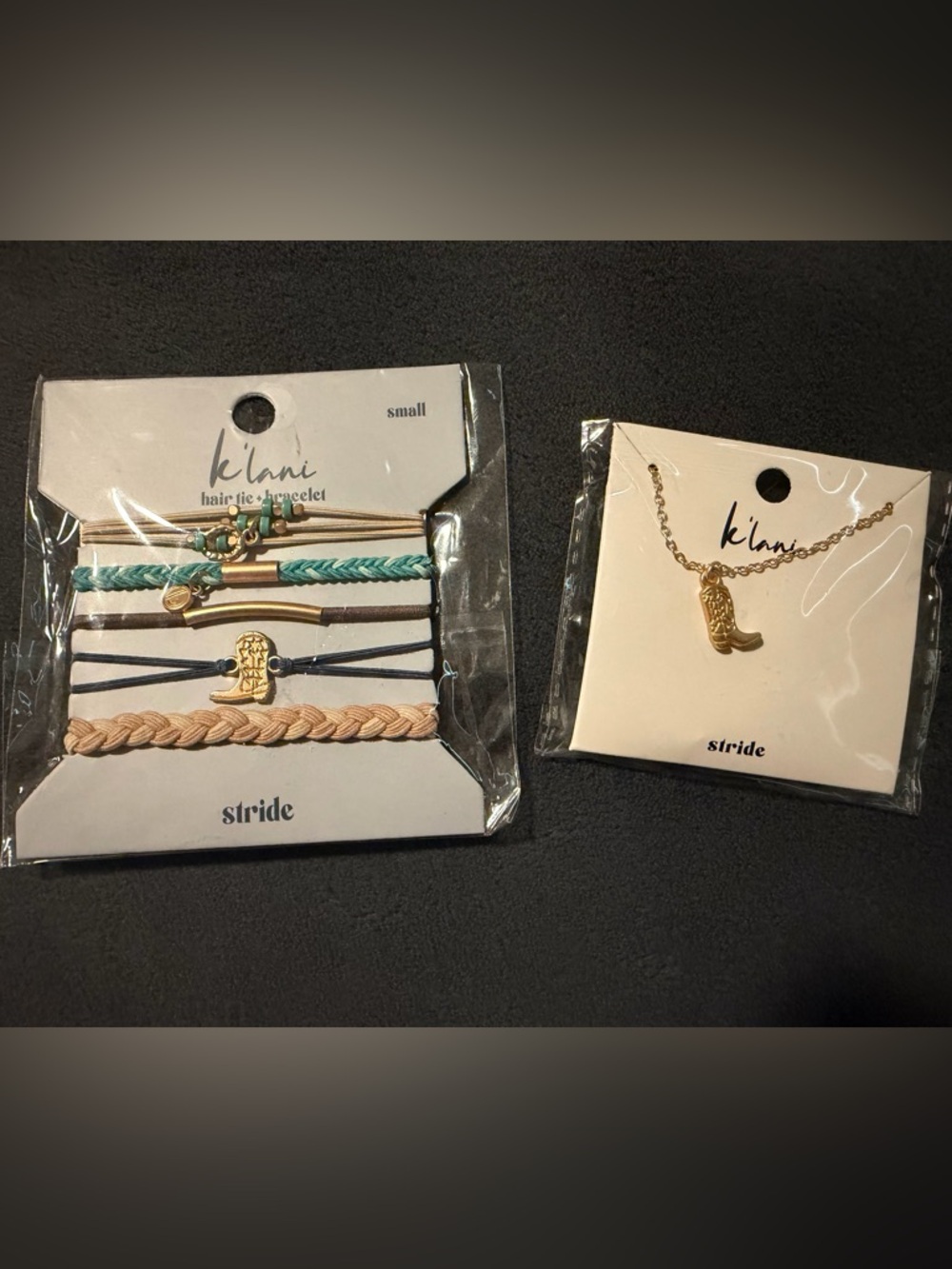 k'lani Hair Tie & Bracelet Set and Gold Boot Necklace